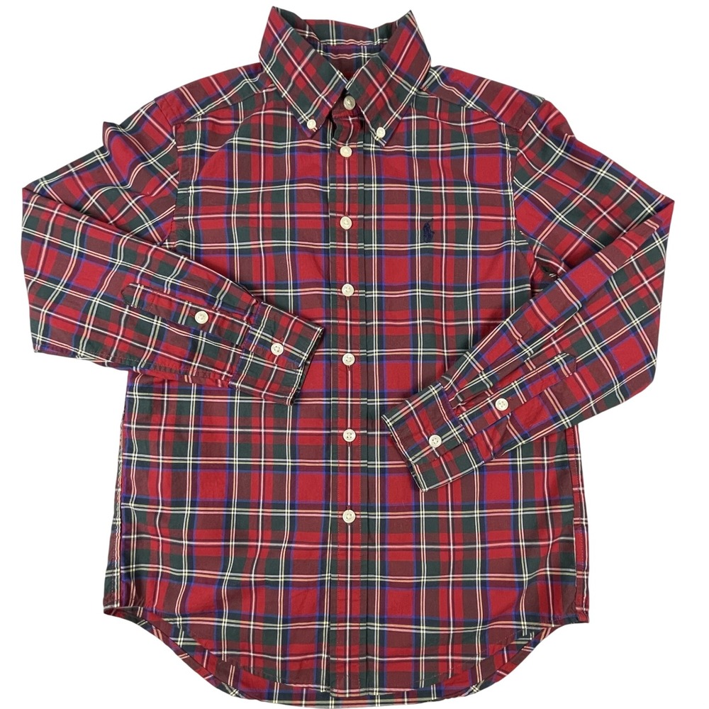 Ralph Lauren Button Down Boys S(8) Red Plaid Shirt Long Sleeve Pony Logo Cotton